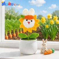 Handgemaakt gehaakt konijn glimlachende zonnebloem potplant eeuwigdurend afgewerkt auto kantoor huis bureau decor cadeau