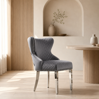Chaise de salle à manger moderne en velours, dossier matelassé, garniture cloutée, pieds en acier inoxydable – Style européen pour restaurant, hôtel, usage domestique
