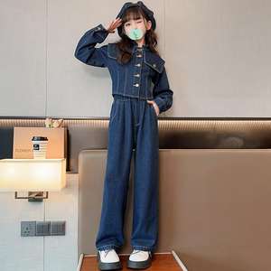 2024 şık çocuk kız 2 adet ceket + kot 2 adet koyu mavi Denim giyim seti 5-15 yıl - Product Image 2