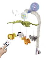 Mobile musical pour berceau de bébé FiveStar Animal Plush avec fonction rotative, jouet suspendu pour berceau avec lion et éléphant pour bébés