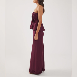 Usine de vêtements pour femmes personnalisés Top sans bretelles à volants Tops et chemisiers pour femmes prune - Product Image 3