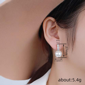 Orecchini a polsino geometrici da donna con perle finte, gioielli alla moda - Product Image 4