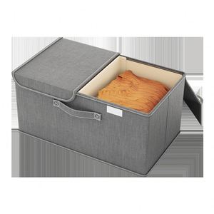 Boîte de rangement pliable en tissu de lin pour vêtements et couettes, avec double couvercle, pour armoire domestique - Product Image 6