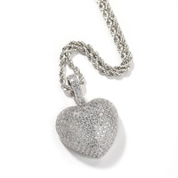 Mode hiphop rock européen et américain glacé cz plein diamant 3d or forme de coeur couple pendentif collier