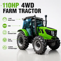 Tracteur agricole 4x4 120 ch avec cabine climatisée, moteur diesel, démarrage électrique