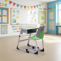 Chaise de bureau scolaire individuelle réglable en hauteur, ergonomique, durable, écologique, construction en acier, bois et plastique, style moderne