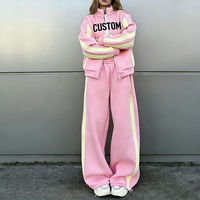 Ensemble de survêtement pour femme NEOHOPE, personnalisé, décontracté, streetwear, en molleton de coton rose épais, fermeture éclair, 2 pièces