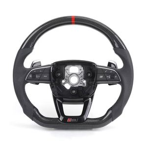 Volant personnalisé en fibre de carbone pour <span class=keywords><strong>Audi</strong></span> RS3 S3 A3 8Y, fond plat, cuir perforé avec palettes de changement de vitesse - Product Image 1