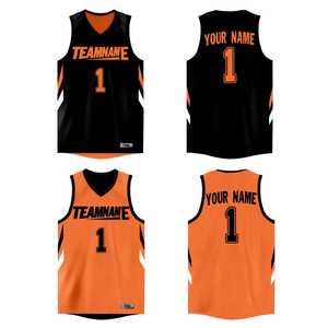 Maillot de basket-ball athlétique personnalisé noir et orange double face - Product Image 1