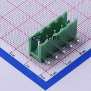 KF2EDGR-5.0-5P Plug-in Terminal Block Bent Lead Through Hole,P=5mm Connector Board-to-Board / Socket - Open 1x5P 5mm Green - Product Image 1