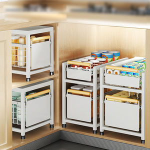 تحت الحوض رف قابل للسحب منظم خزانة 2 طبقة درج عملي متعدد الأغراض مع مقبض للحمام المطبخ - Product Image 5