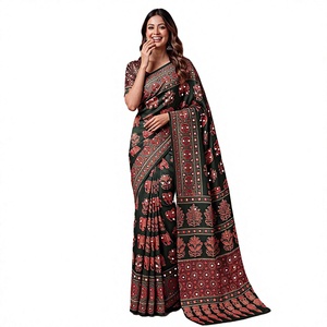 ผ้าไหมพิมพ์ลายดิจิทัล Ajrak สำหรับผู้หญิง ชุดแต่งงานแบบดั้งเดิม ความยาวคลุมเท้า ไม่ยับ ทรงปกติ อินเดีย ปากีสถาน - Product Image 1
