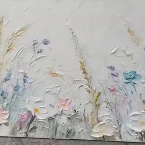 Peinture à l'huile florale 3D peinte à la main, Sérénade de fleurs sauvages, Impasto, Décoration murale, Minimalisme, Peinture abstraite moderne sur toile - Product Image 6