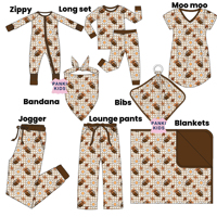 Ensembles de Vêtements Assortis pour la Famille en Gros – Pyjamas Personnalisés en Bambou Imprimé Rugby pour Enfants, Grenouillère Longue Zippée pour Bébé – Collection Automne