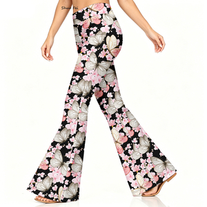 <strong>Women</strong> Fairy Butterfly Flare Pants Digital Print Sakura Floral Bell Bottom Leggings High Rise Stretchy Slim Fit Aesthetic <strong>Trouser</strong> - Product Image 1