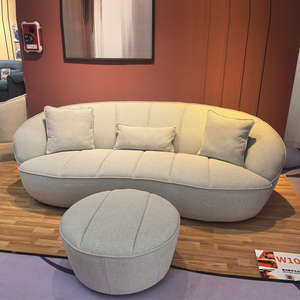 Divano a tre posti di alta qualità in stile nordico con tessuto di lino curvo semicircolare, molto comodo - Product Image 2