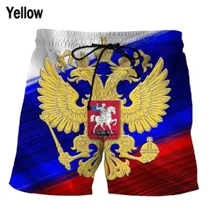 俄罗斯国旗图案板短裤男士3D印花夏季沙滩游泳短裤男士休闲速干冰短裤