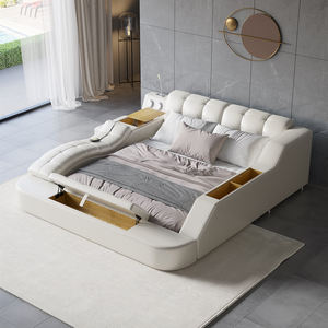 Letto matrimoniale in pelle imbottita bianca multifunzionale con Design speciale di lusso moderno - Product Image 3
