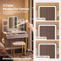 Table de maquillage SENYU moderne pour chambre à coucher avec tabouret rembourré noir et or, miroir éclairé et lampe