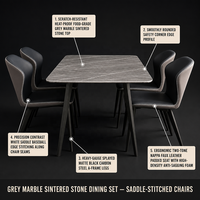 Table à manger en ardoise de luxe ensemble 6 chaises en acier au carbone noir style salle à manger Table en pierre de marbre mobilier moderne