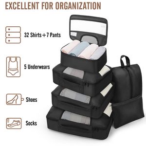 Bolsas de Almacenamiento para Viaje, Juego de 8 Cubos de Embalaje para Artículos Esenciales de Viaje, Organizador de Maleta Antiarrugas con Hebilla para Zapatos y Artículos de Aseo - Product Image 5