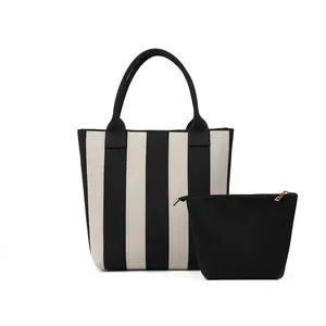 กระเป๋าถักไหมพรมสำหรับผู้หญิง คุณภาพสูง <span class=keywords><strong>ลาย</strong></span>ทาง กระเป๋าสะพายลำลองแบบถือได้ หูหิ้วสองข้าง เปิดปิดง่าย ทนทาน - Product Image 1