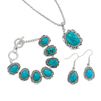 Ensemble 3 Pièces Collier, Bracelet et Boucles d'Oreilles Turquoise Style Bohème Vintage pour Femme - Vente en Gros