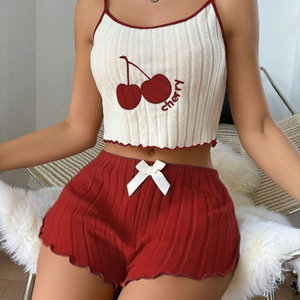 Summer 2pcs Women's Casual <b>Polyester</b> Satin Halter Vest <b>Shorts</b> Pajamas Set Smooth Home Wear Sleepwear Loungerwear - Product Image 5