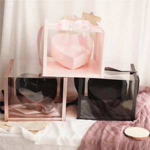 Caja de regalo de flor panorámica en forma de corazón de cartón reciclado para embalaje de velas caja de ramo de rosas transparente para el Día de San Valentín mate - Product Image 4