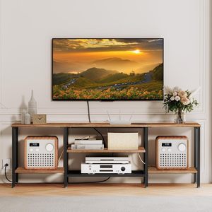 <span class=keywords><strong>Mueble</strong></span> de TV de Diseño <span class=keywords><strong>Industrial</strong></span> en Madera con Tomas de Corriente y Estantes Abiertos para Sala de Estar y Dormitorio - Product Image 3