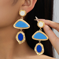 Boucles d'oreilles tendance OEM/ODM, style rétro, bleu menthe, émail, motif océan, géométriques ovales et triangulaires, style palais