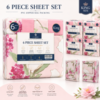 Lot de 6 draps imprimés avec 4 taies d'oreiller, drap-housse à poches profondes, ensemble de literie taille King Queen pour le salon