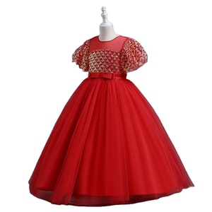 2024 abito da sera da ragazza estivo da 1 a 14 anni con scollo rotondo con maniche a bolle di paillettes rosa vestito da principessa adatto per bambini - Product Image 3