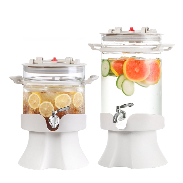 Modern Large-Capacity Glass Beverage Bucket for Commercial Use for Party Cold Water Kettle Faucet Iced Cola Fruit Tea Bucket