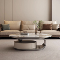 Table basse et meuble TV combinés de style italien, luxe léger, moderne, simple, en pierre, design ovale pour salon, fabriqué en Italie