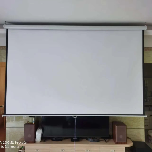 Home Theater Roll up Manual Projector Screen 100"4:3 Self-Locking Wall Hanging Screen Wall Mount Pull Down Projection Screen