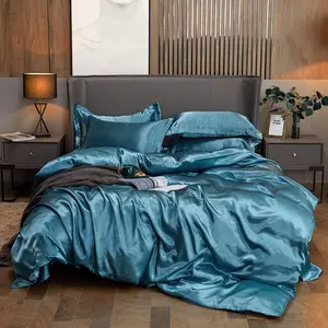ผ้าซาตินบริสุทธิ์หรูหราผ้าไหมที่กำหนดเองพิมพ์ผ้าปูที่นอนกับปลอกหมอนชุดเครื่องนอนผ้าไหมปกผ้านวม