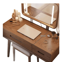 Coiffeuse contemporaine en chêne massif avec miroir éclairé réglable et à intensité variable, écologique, durable, avec rangement, pour chambre et salon, maquillage