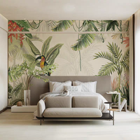 Mural Dinding Botani Daun Pisang Tropis Modern Berwarna-warni Latar Belakang Hijau Tua Ukuran Dapat Disesuaikan untuk Rumah Kamar Tidur Kafe