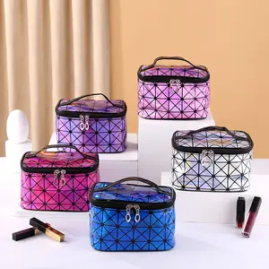 Large Capacity Travel 3D Laser Diamond Holographic PU Leather With Handle Geometric Makeup Bag