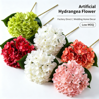Tekstur Realistis, Bunga Mekar Padat, Tahan Luntur, Dekorasi Meja Pernikahan/Rumah, Pesta, Batang Bunga Hydrangea Merah Buatan dari Sutra