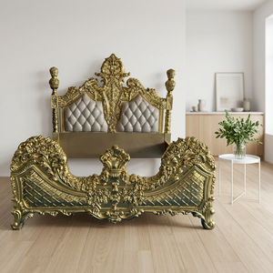 <b>Antique</b> Royal Luxury Hand-Carved Solid Wood Wedding <b>Bed</b> Custom Premium Bedroom Furniture INDIAN FABRICS 5-Year Warranty - Product Image 4