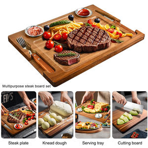 Nouveau <span class=keywords><strong>Kit</strong></span> de planche de service à steak de cuisine en bois d'acacia avec couteau fourchette 5 pièces ensemble de planche à découper pour fromage légumes Charcuterie - Product Image 2