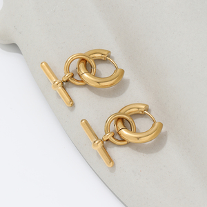 Trendy Earring 18K Plated <strong>Bar</strong> Dangle Jewelry Stainless Steel <strong>Hoop</strong> Huggie Earrings 2022 Gold Jewelry Wholesale - Product Image 6