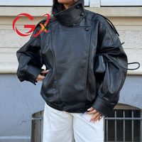 GX4391 Veste en cuir PU à col roulé pour femme, haut de gamme, tendance, automne-hiver, manches longues, fermeture éclair, style unique
