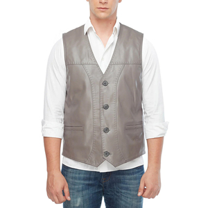 Gilet en cuir décontracté pour homme, col mandarin, vêtement d'extérieur d'hiver, poches avant, sans manches, grande taille, faible MOQ, style urbain, séchage rapide - Product Image 2