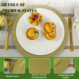 Vente en gros <span class=keywords><strong>de</strong></span> 100 pièces <span class=keywords><strong>de</strong></span> petites perles dorées scintillantes <span class=keywords><strong>de</strong></span> 13 pouces, assiettes en plastique personnalisées avec logo pour mariage, événement, fête, salle à manger - Product Image 6