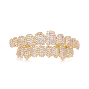 Grilles dentaires géométriques hip-hop européennes et américaines, incrustées <span class=keywords><strong>de</strong></span> zircon, unisexe, 10 dents, en cuivre, bijoux dentaires tendance, fabrication artisanale, vente chaude - Product Image 5