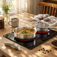 Ensemble de batterie de cuisine empilable et peu encombrant en acier inoxydable SUS304 avec poignée amovible, marmite de cuisson, fabrication OEM