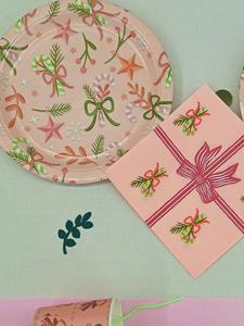 DAMAI - Juego de Vajilla Desechable con Temática Navideña en Rosa y Verde, Platos Redondos de Papel para Postre con Diseño de Bastón de Caramelo - Product Image 5